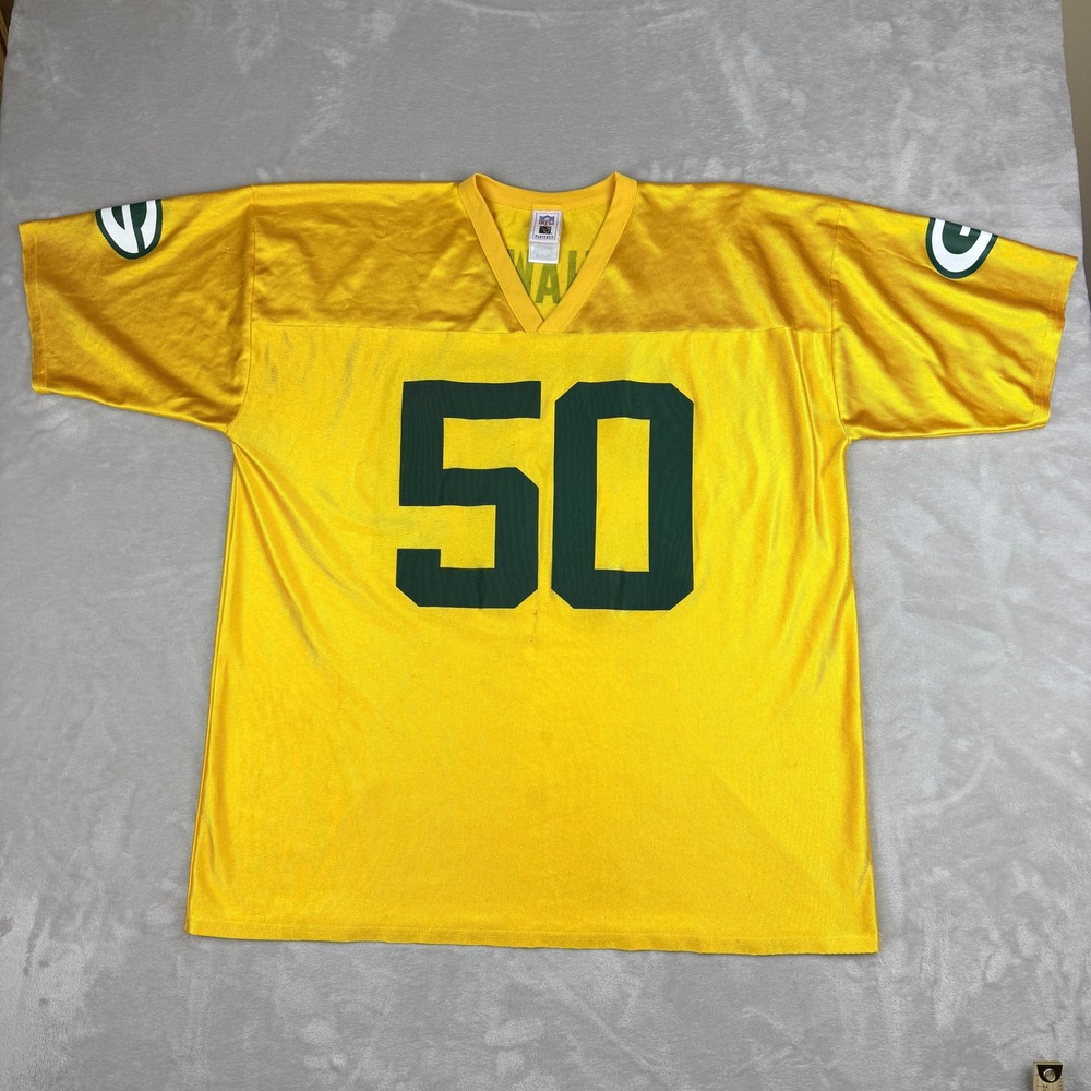 VTG NFL Players Green Bay Packers AJ Hawk Jersey Mens 2XL Yellow #50 Gameday